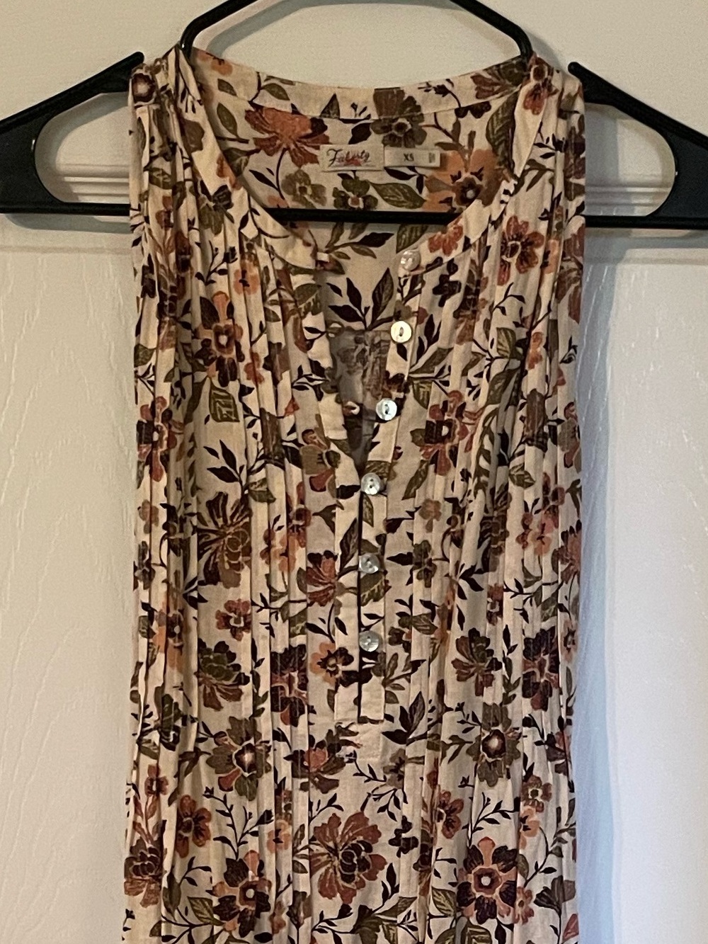 Faherty Sleeveless Floral Maxi Dress in Cream and Brown -Size XS